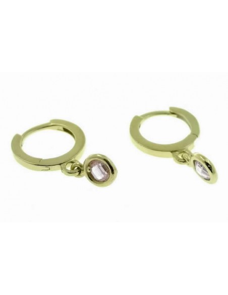 Pendientes de plata aros chapados en oro de 10 mm diametro con piedras color salmon
