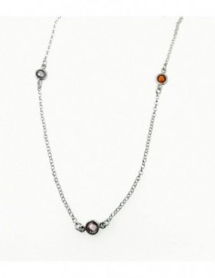 Gargantilla de plata con piedras de color repartidas, de 45 cms de largo con adaptador de 3 cms al final