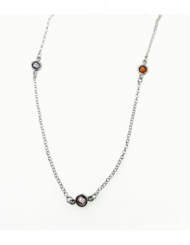 Gargantilla de plata con piedras de color repartidas, de 45 cms de largo con adaptador de 3 cms al final