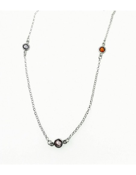 Gargantilla de plata con piedras de color repartidas, de 45 cms de largo con adaptador de 3 cms al final