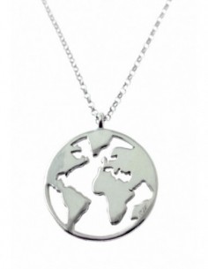 Gargantilla de plata bola de mundo 18 mm con cadena de 42 cms y adaptador final de 3 cm