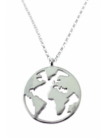 Gargantilla de plata bola de mundo 18 mm con cadena de 42 cms y adaptador final de 3 cm