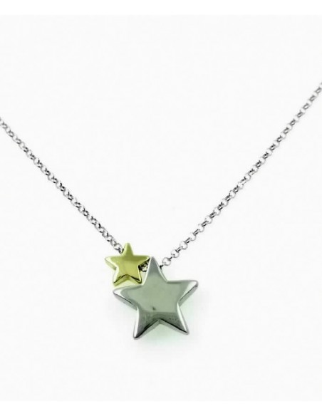 Gargantilla de plata con estrellas dorada de 6 mm y plata de 12 mm con cadena de 45 cms con adaptador de 3 cms