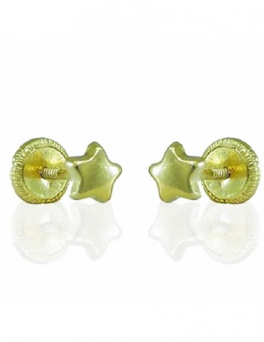 Pendientes de oro 18 ktes estrella liso de 4.5 mm con cierre de tuerca