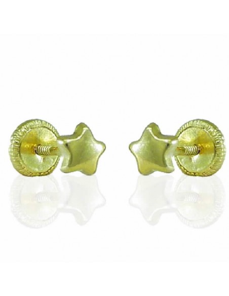 Pendientes de oro 18 ktes estrella liso de 4.5 mm con cierre de tuerca