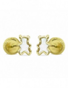 Pendientes de oro 18 ktes  osito nacar de 5 mm diametro con cierre de rosca