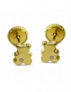 Pendientes de oro 18 ktes osito con piedra 6 mm de diametro con cierre de tuerca
