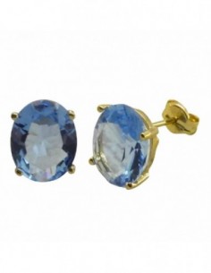 Pendientes de oro 18 ktes piedra oval simil aguamarina con cierre de presion.