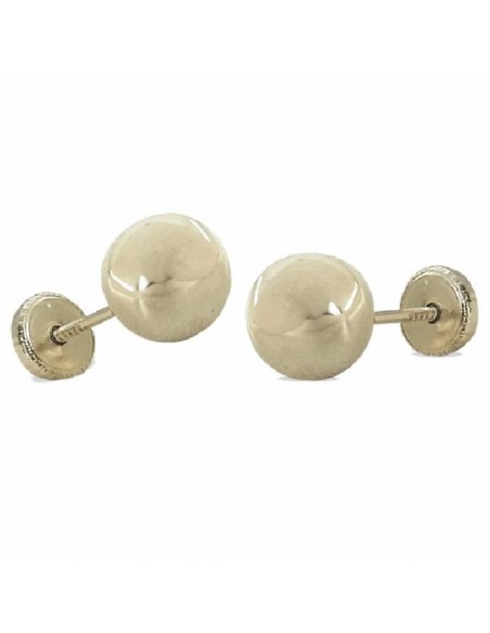 Pendientes de oro bola lisa 6 mm con cierre de tuerca