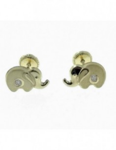 Pendientes de oro 18 ktes 7 mm elefante con pioedra y cierre de tuerca