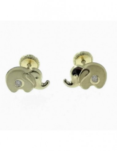 Pendientes de oro 18 ktes 7 mm elefante con pioedra y cierre de tuerca