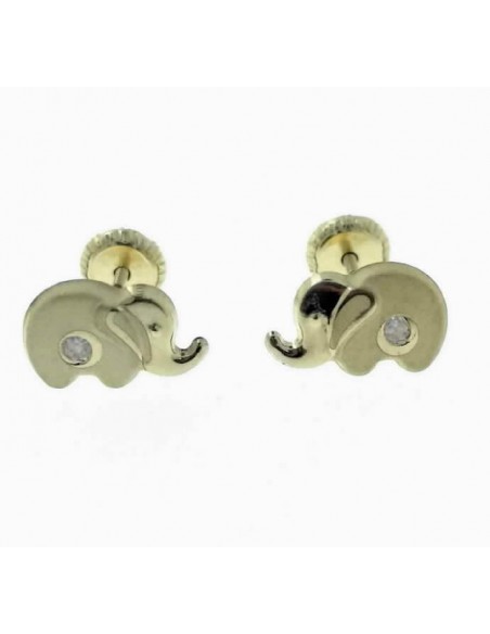 Pendientes de oro 18 ktes 7 mm elefante con pioedra y cierre de tuerca