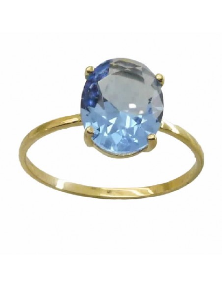 Sortija de oro 18 ktes con piedra color aguamarina de medidas 10 x 8 mm
