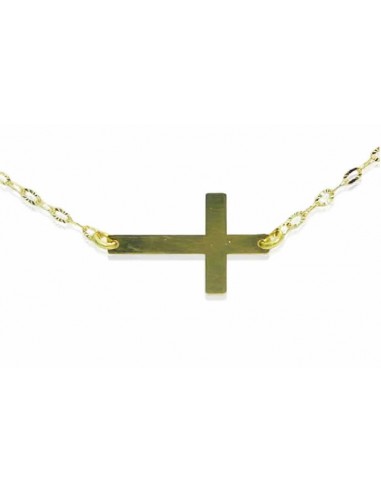 Gargantilla de oro con cruz de 16 por 10 mm con cadena de 54 cms fabricada en oro de 18 ktes.