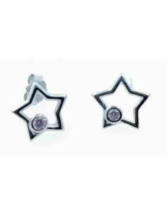 Pendientes de estrella de plata piedra rosa y cierre de presion
