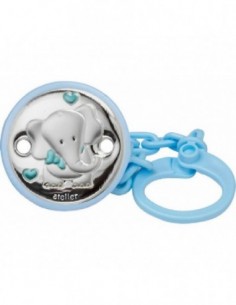 Pinza de chupete elefante azul de plata bilaminada
