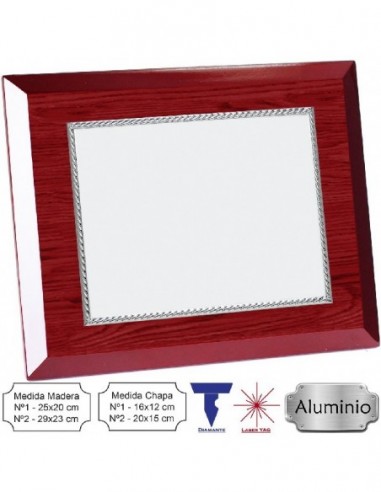 Placa conmemorativa de aluminio de medidas de madera 29 x 23  cms con chapa de 20 x 15 cms.