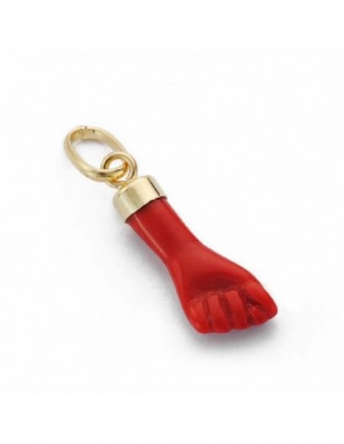 18 kilates colgante de oro higa puño rojo mano pequeña 17 x 5  mm.