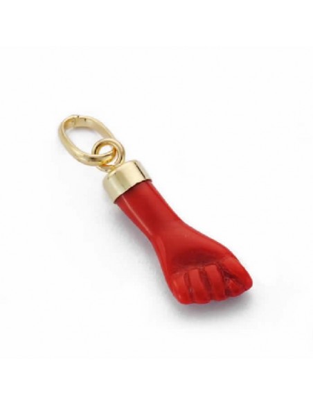 18 kilates colgante de oro higa puño rojo mano pequeña 17 x 5  mm.