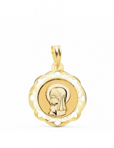 Medalla de oro virgen niña cerco calado 20 x 18 mm de 18 ktes