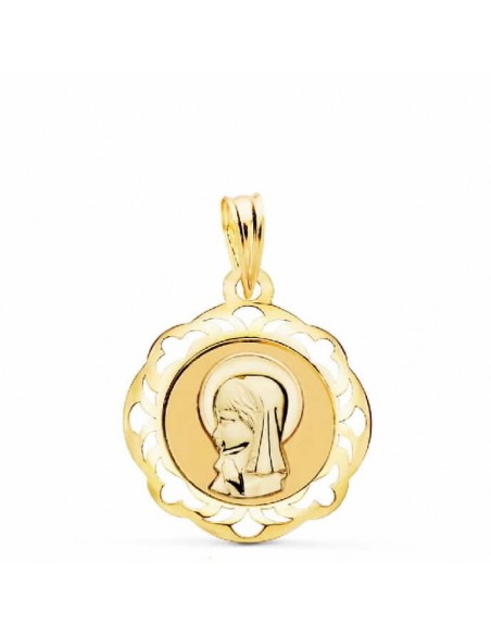 Medalla de oro virgen niña cerco calado 20 x 18 mm de 18 ktes