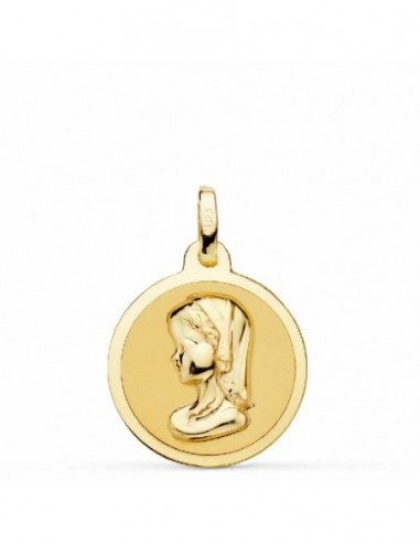 Medalla de roo virgen niña brillo fabricada en oro de 18 ktes