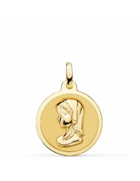 Medalla de roo virgen niña brillo fabricada en oro de 18 ktes