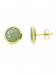 18K PENDIENTES ORO AMARILLO VERDE ESMERALDA 10MM PRESION
