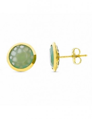 18K PENDIENTES ORO AMARILLO VERDE ESMERALDA 10MM PRESION