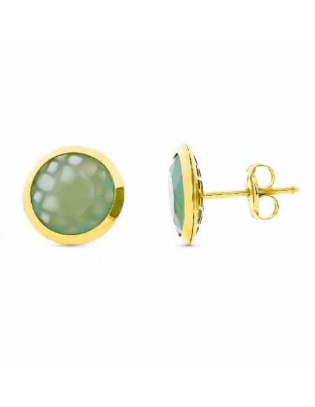 18K PENDIENTES ORO AMARILLO VERDE ESMERALDA 10MM PRESION