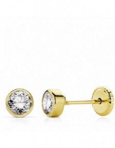 18K PENDIENTES CHATON REDONDO 4 MMORO AMARILLO