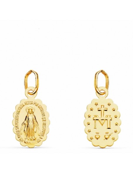 18K MEDALLA VIRGEN DE LA MILAGROSA OVAL MATIZADA 12 X 9 MM