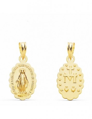 18K MEDALLA VIRGEN DE LA MILAGROSA OVAL MATIZADA 15 X 10 MM
