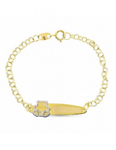 18K PULSERA ORO BICOLOR ESCLAVA 13 CM OSITO CHAPA 20X5MM MM