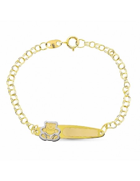 18K PULSERA ORO BICOLOR ESCLAVA 13 CM OSITO CHAPA 20X5MM MM