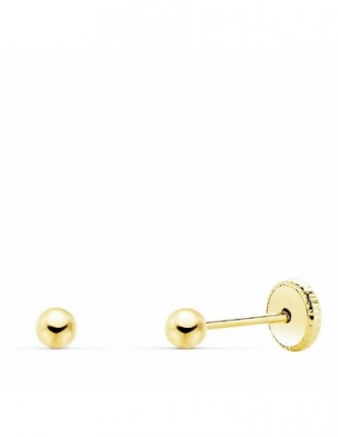 Pendientes de oro bola lisa 3 mm primera puesta tuerca
