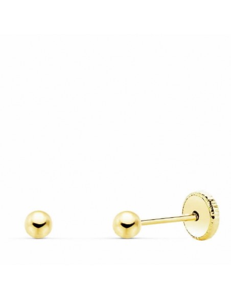 Pendientes de oro bola lisa 3 mm primera puesta tuerca
