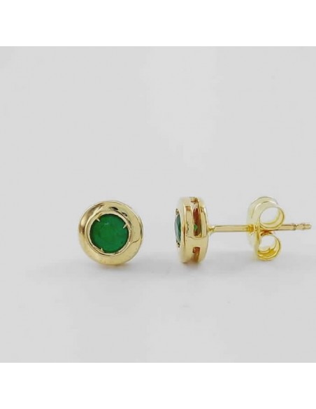 Pendientes oro chaton Esmeraldas 5 mm