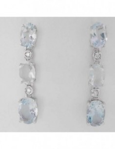 Pendientes oro Aguamarina y Brillantes con cierre de presion fabricados en oro blanco de 18 ktes