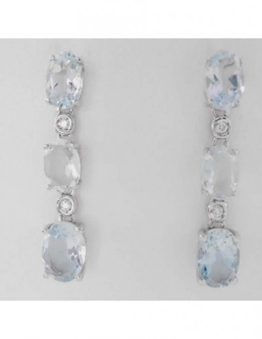 Pendientes oro Aguamarina y Brillantes con cierre de presion fabricados en oro blanco de 18 ktes