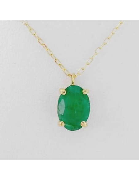 Colgante de oro Esmeralda 7x5 oval cadena de 45 cms