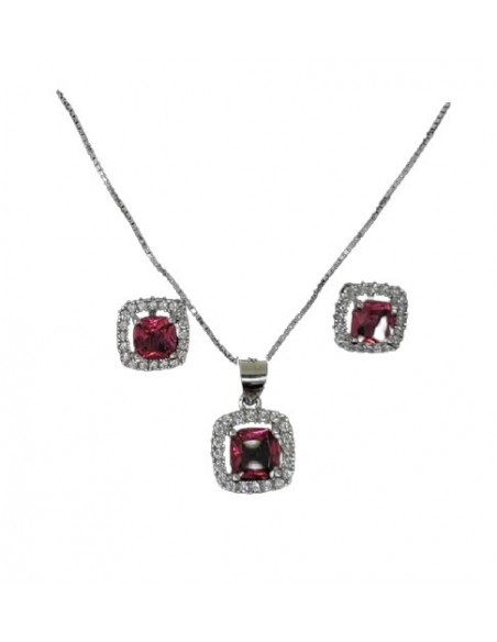 Conjunto plata piedra rojo,verde, azul