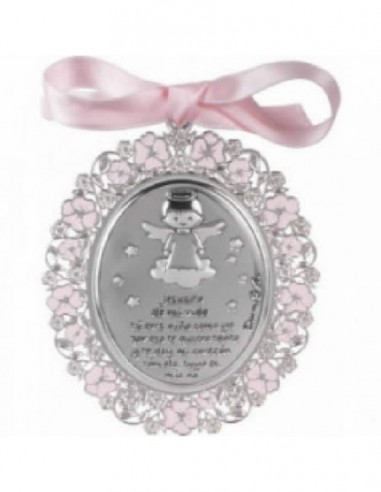 Medalon plateado esmaltado 3,5x7,5 09604-1A color azul