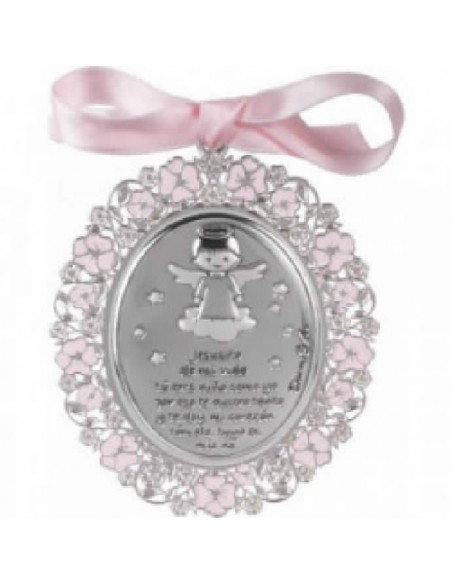 Medalon plateado esmaltado 3,5x7,5 09604-1A color azul