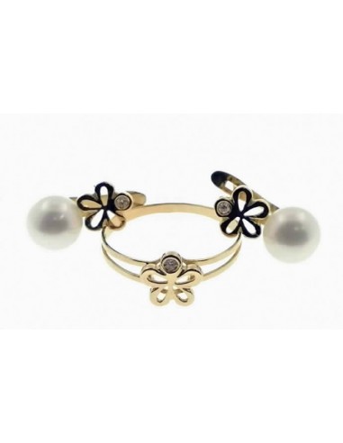 Juego de oro flor con perla y brillante con ciere